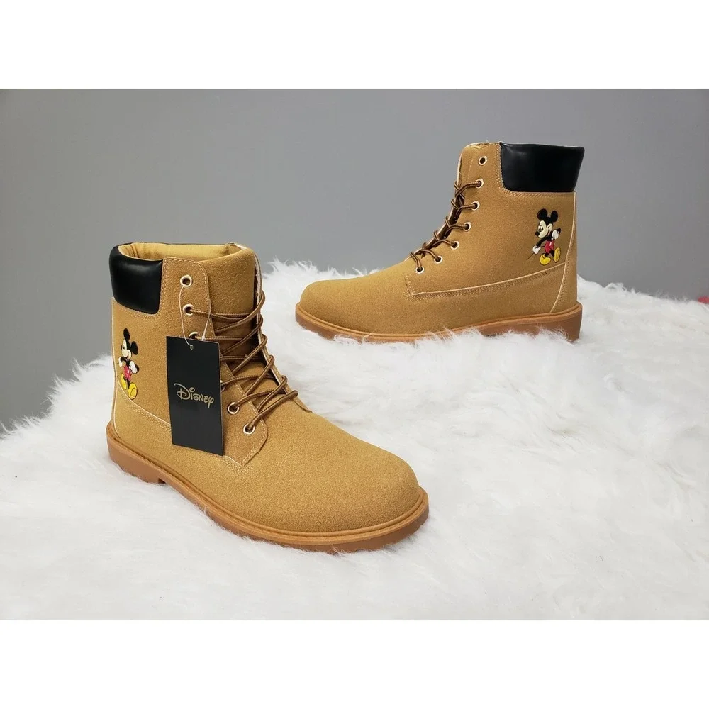 NEW Men's MICKEY MOUSE Lace Up Combat Boots Ankle Tan Size 12 Disney Chukka‎